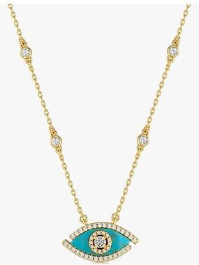 Turquoise Evil Eye Pendant Necklace - Gold